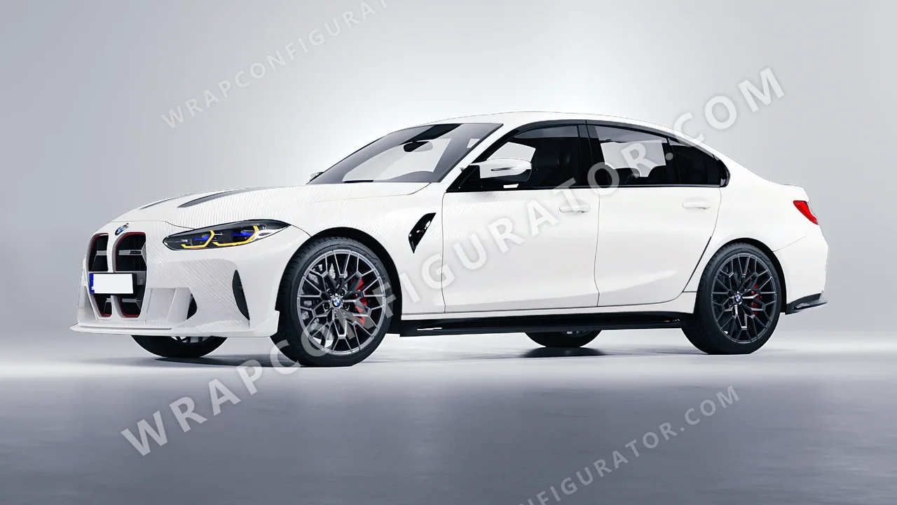White BMW M3 CS 2023 wrapped in 3M Carbon Fiber White CFS10