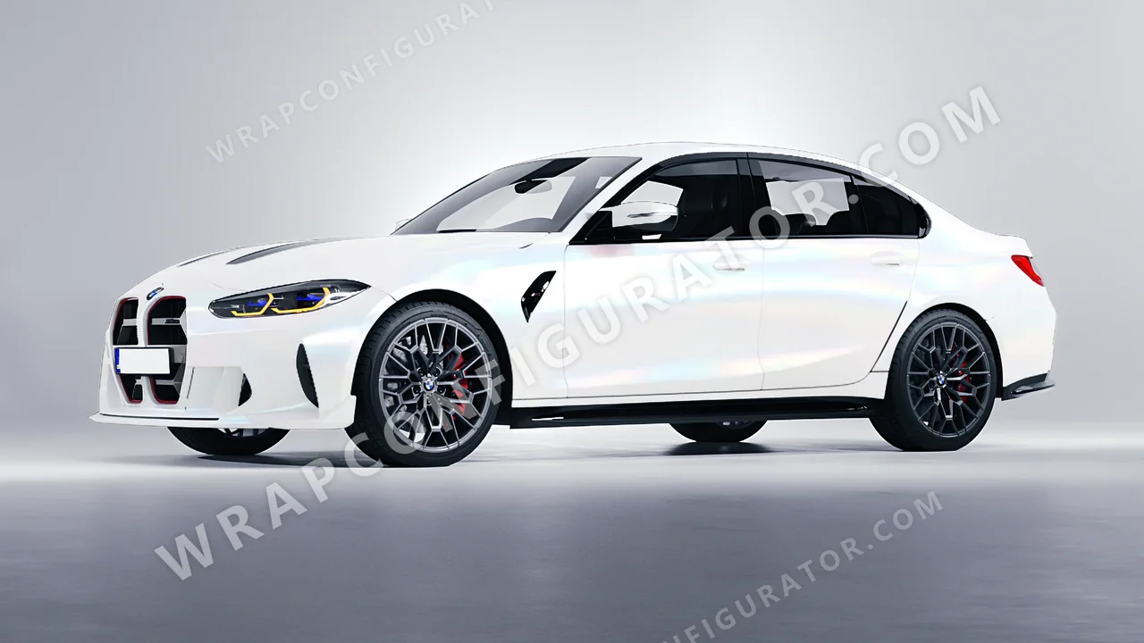 White BMW M3 CS 2023 wrapped in 3M Satin Flip Ghost Pearl SP280
