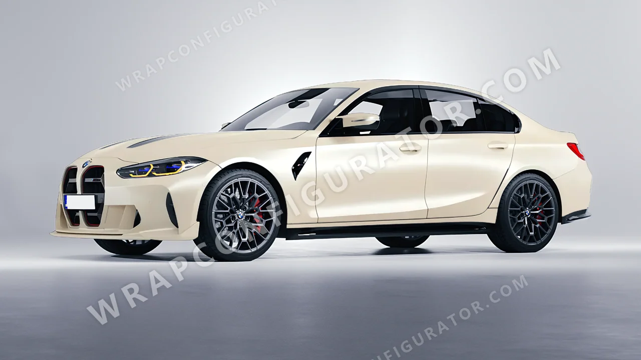 White BMW M3 CS 2023 wrapped in 3M Satin Frozen Vanilla SP240