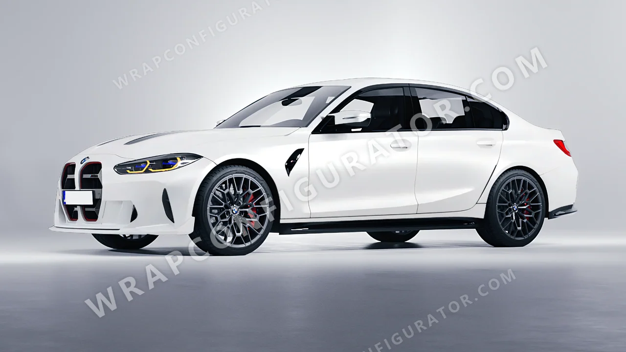 White BMW M3 CS 2023 wrapped in 3M Satin White Aluminum S120