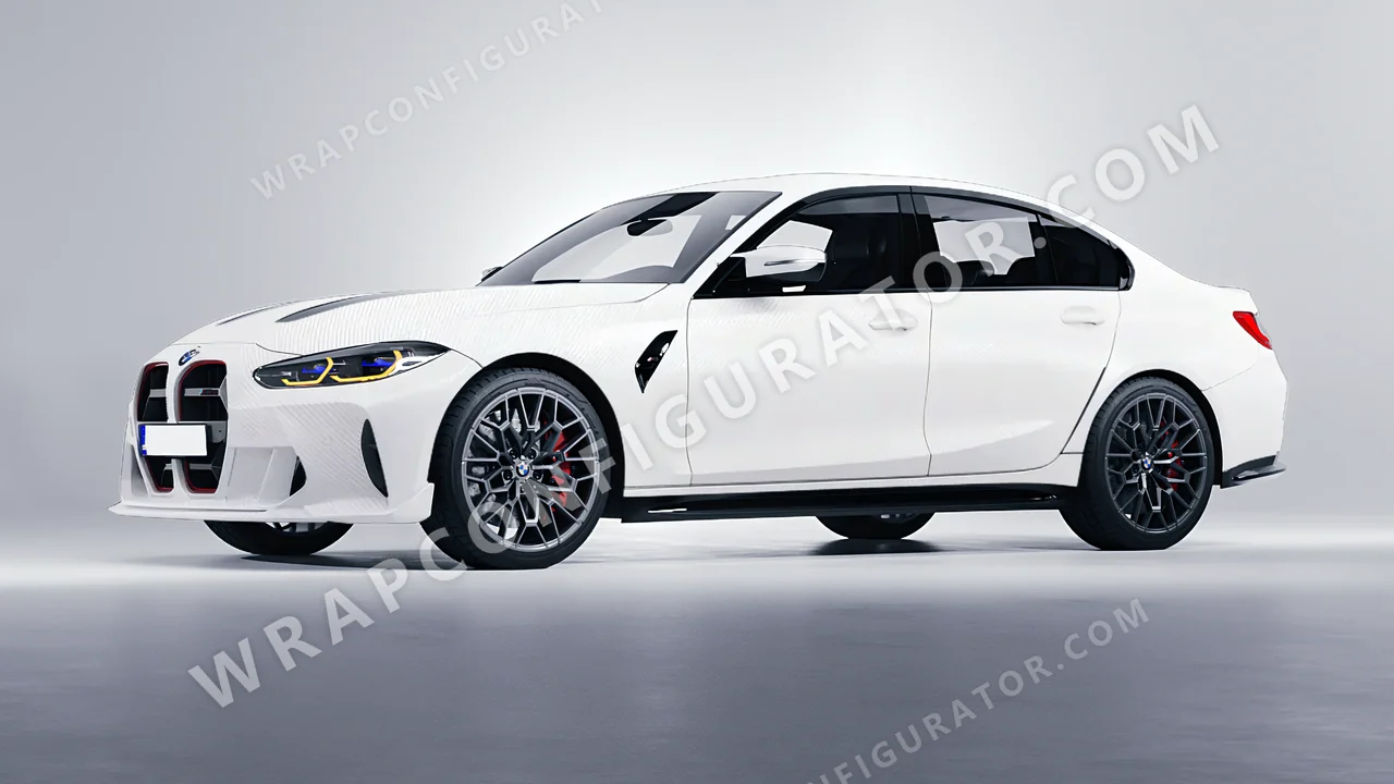 White BMW M3 CS 2023 wrapped in Avery Dennison Carbon Fiber White SW900-115-X