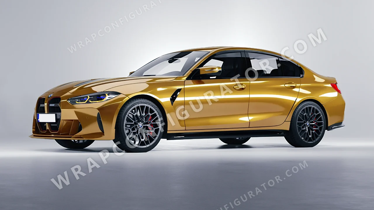 Yellow BMW M3 CS 2023 wrapped in 3M Gloss Gold Metallic G241