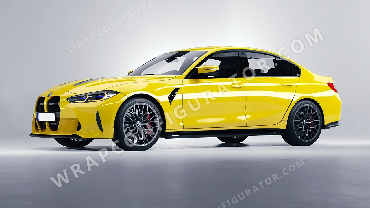 Yellow BMW M3 CS 2023 wrapped in 3M Gloss Lucid Yellow G55