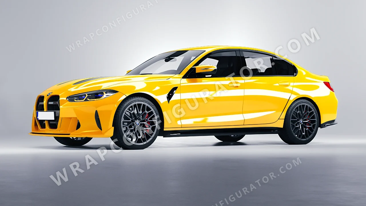 Yellow BMW M3 CS 2023 wrapped in Inozetek Dynamic PPF Sunflower Yellow DPPF921
