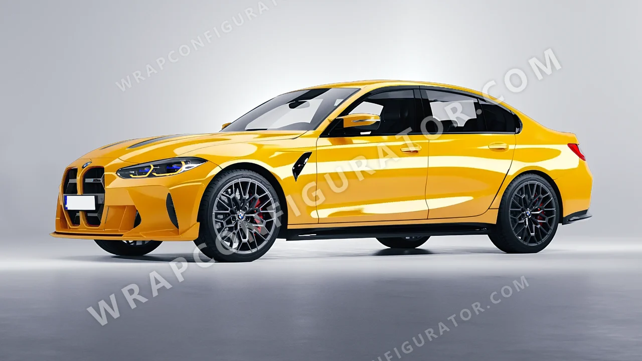 Yellow BMW M3 CS 2023 wrapped in KPMF Honey Yellow K75436