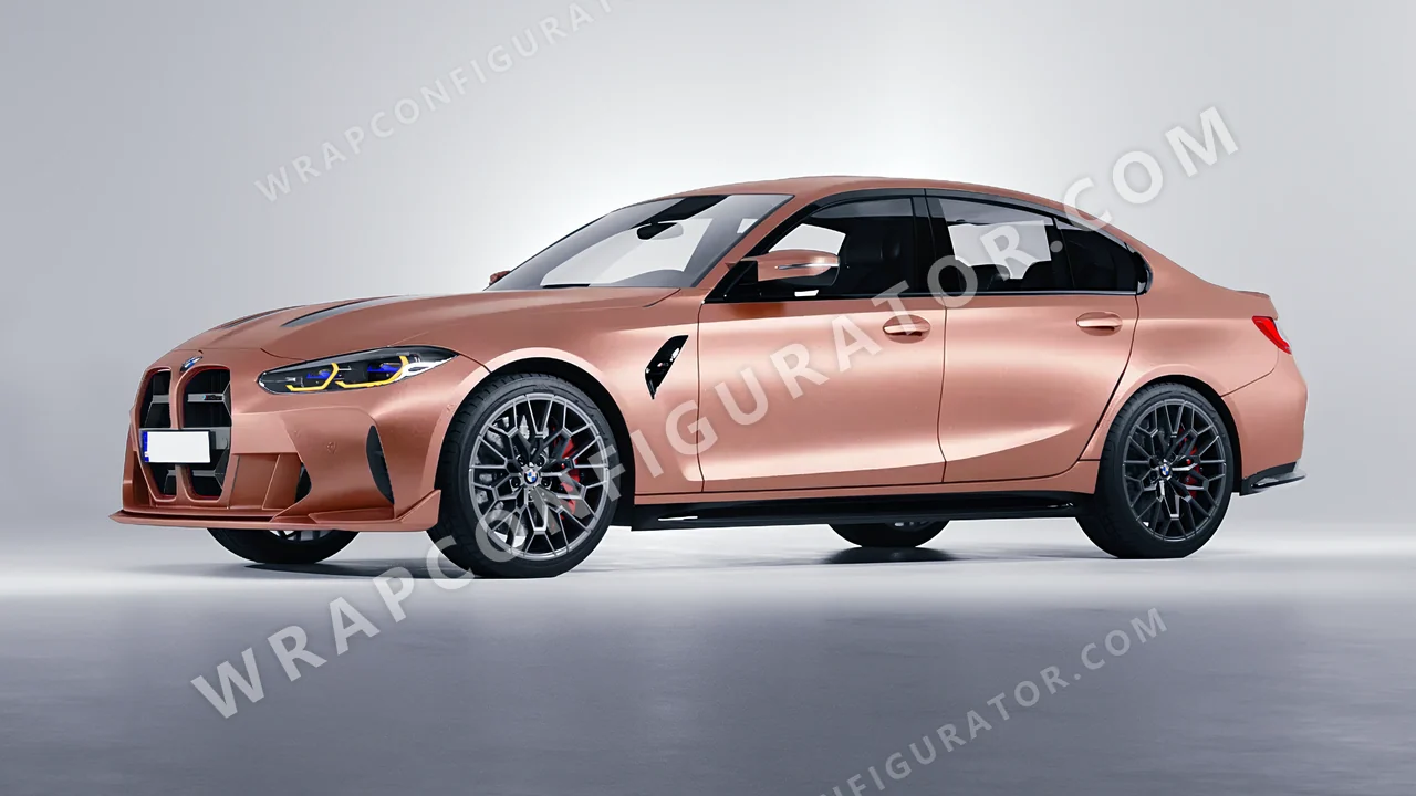 Yellow BMW M3 CS 2023 wrapped in KPMF Rose Gold K75555