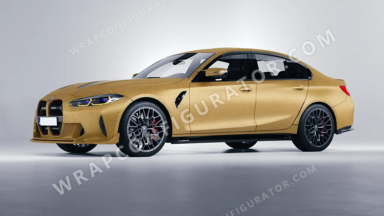 Yellow BMW M3 CS 2023 wrapped in ORACAL Gold Honeycomb 975-091HC