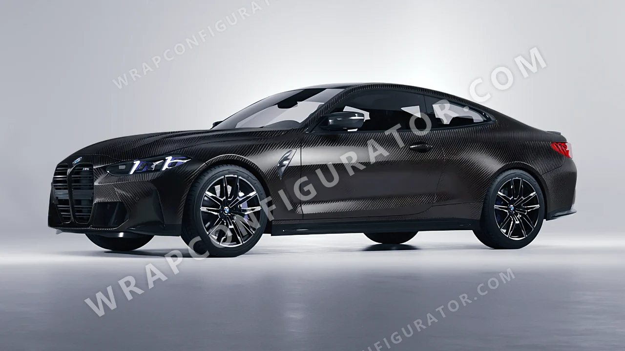 Black BMW M4 Coupe 2024 wrapped in 3M Carbon Fiber Black CFS12
