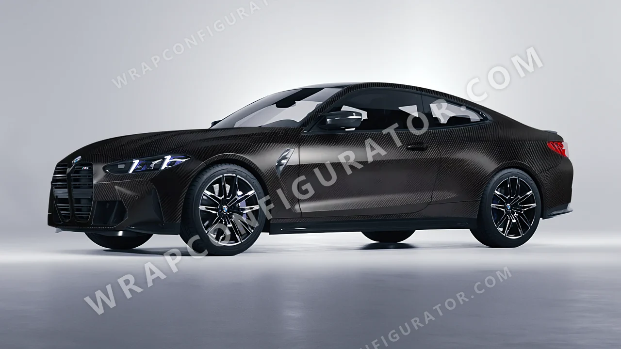 Black BMW M4 Coupe 2024 wrapped in KPMF Black Fibre Vehicle Wrapping System K87021
