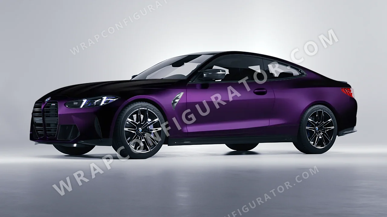 Black BMW M4 Coupe 2024 wrapped in KPMF Frozen Midnight Purple K75570