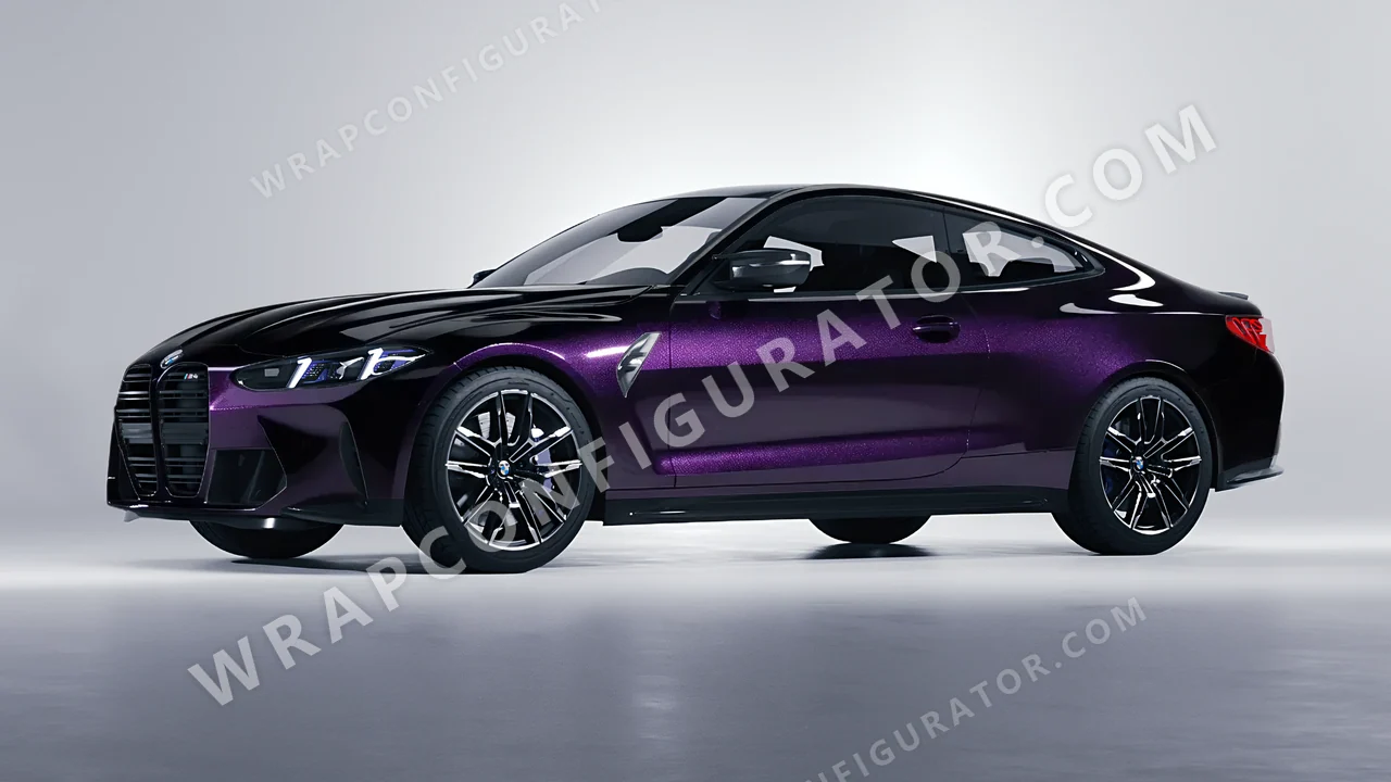 Black BMW M4 Coupe 2024 wrapped in KPMF Hypnotic Black Violet K75459