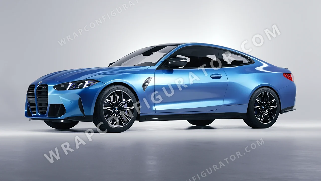 Black BMW M4 Coupe 2024 wrapped in ORACAL Jetstream Blue 970RA-963G