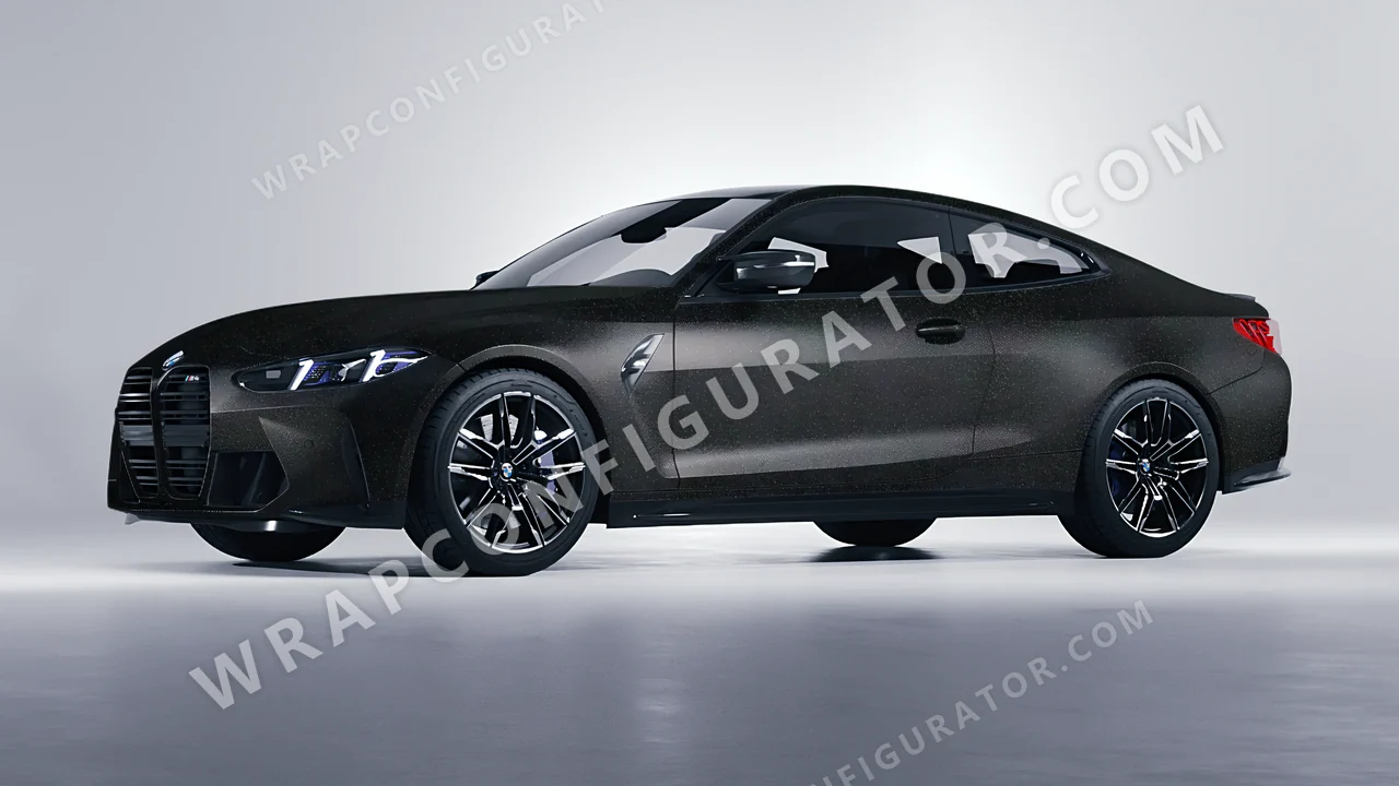 Black BMW M4 Coupe 2024 wrapped in ORACAL Matt Black Galactic Gold 970RA-905M