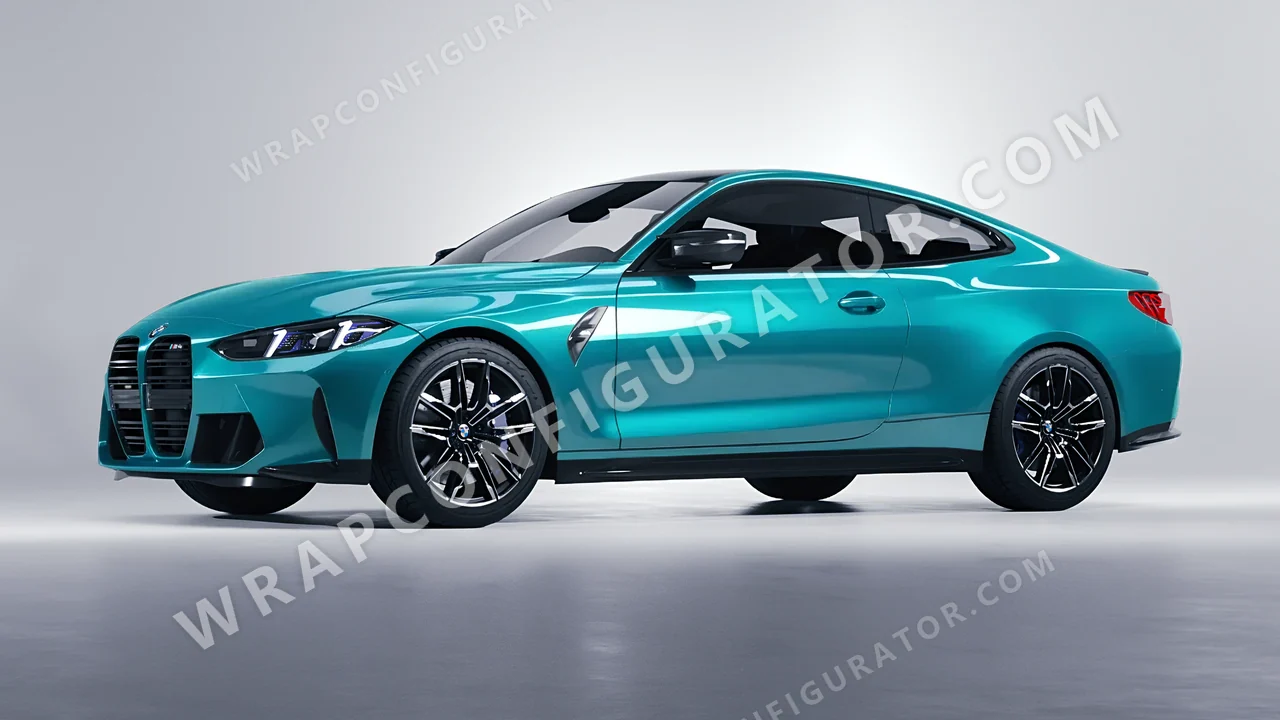 Blue BMW M4 Coupe 2024 wrapped in 3M Gloss Atomic Teal G356