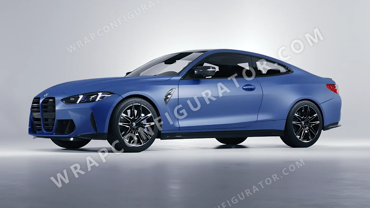 Blue BMW M4 Coupe 2024 wrapped in 3M Matte Slate Blue Metallic M217