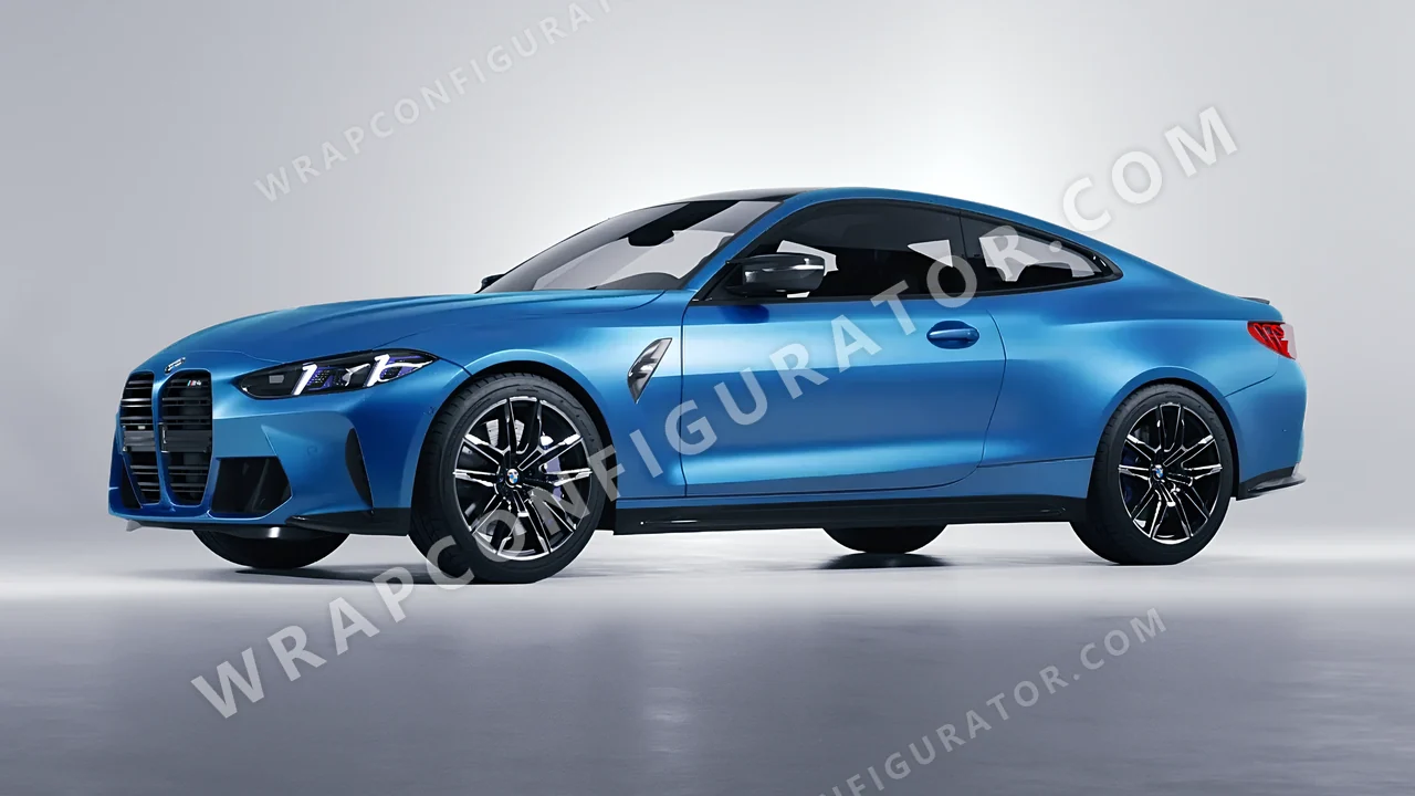 Blue BMW M4 Coupe 2024 wrapped in 3M Satin Perfect Blue S347