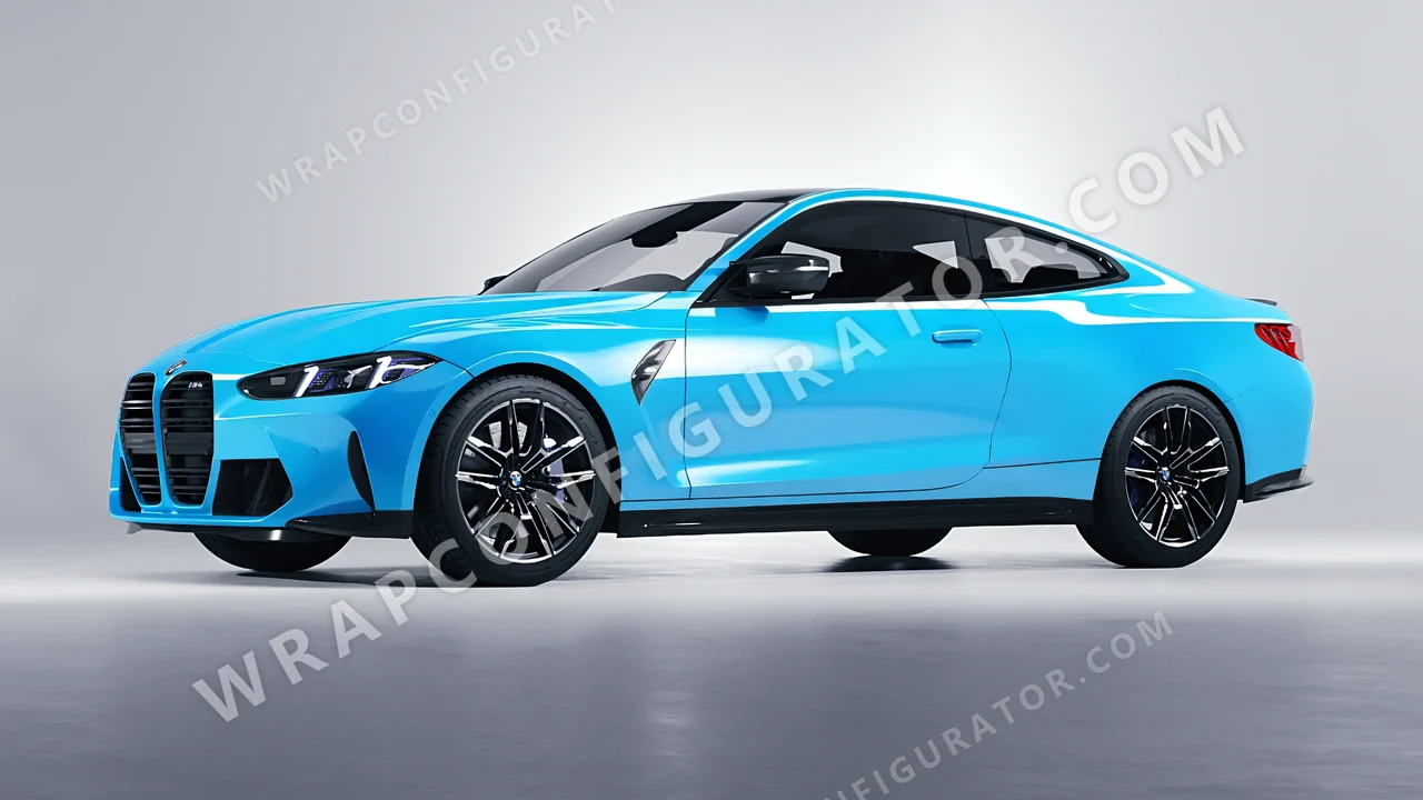 Blue BMW M4 Coupe 2024 wrapped in 3M Sky Blue HG77