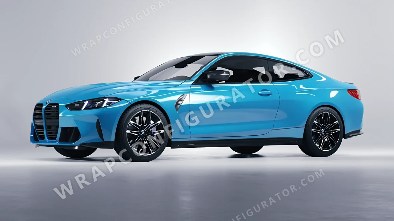 Blue BMW M4 Coupe 2024 wrapped in Avery Dennison Aqua Blue SW900-636-O