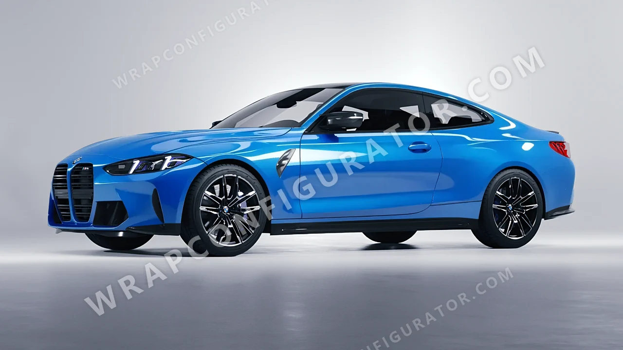 Blue BMW M4 Coupe 2024 wrapped in Avery Dennison Light Blue SW900-632-O