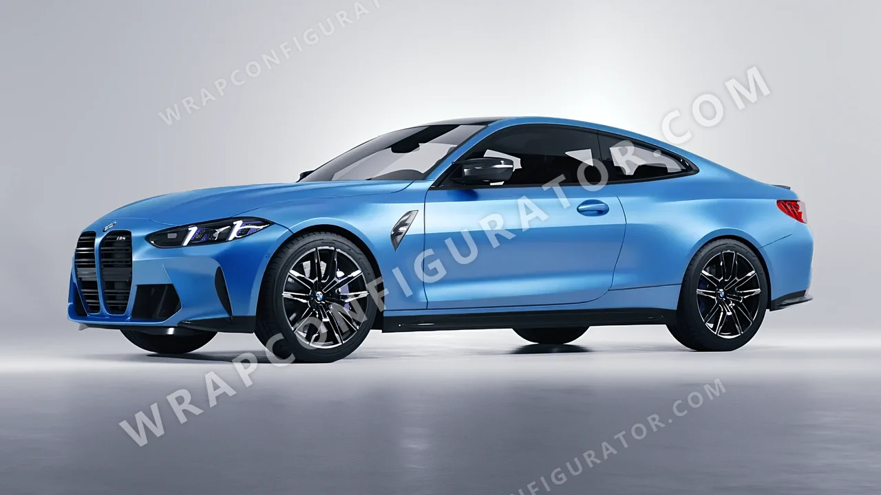 Blue BMW M4 Coupe 2024 wrapped in Avery Dennison Light Blue SW900-633-O