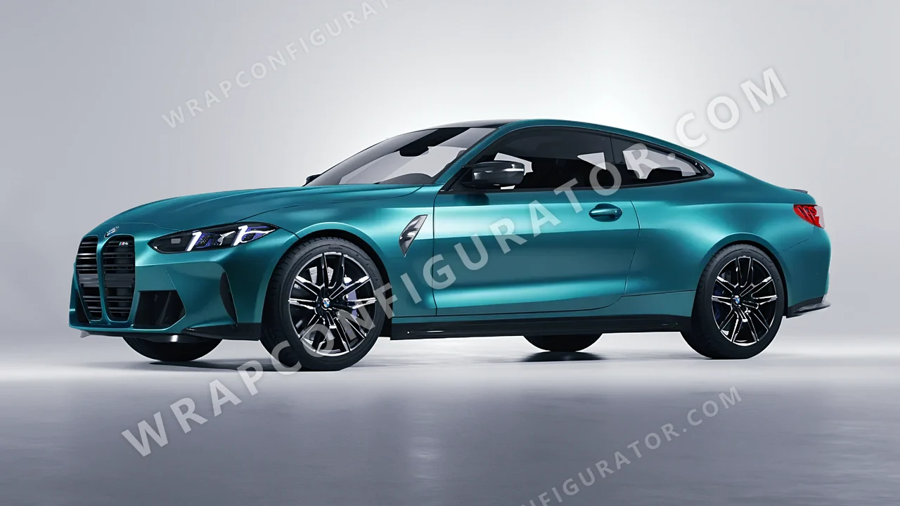 Blue BMW M4 Coupe 2024 wrapped in Avery Dennison Satin Cool Teal SW900-716-S