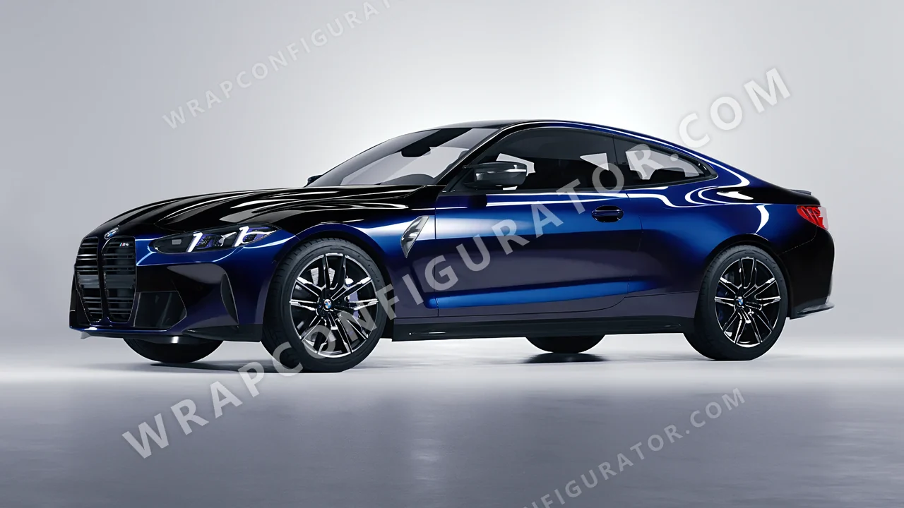 Blue BMW M4 Coupe 2024 wrapped in Inozetek Dynamic PPF Black Blue DPPF925
