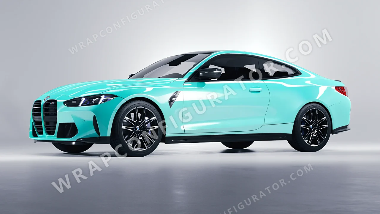 Blue BMW M4 Coupe 2024 wrapped in ORACAL Mint 970RA-055G