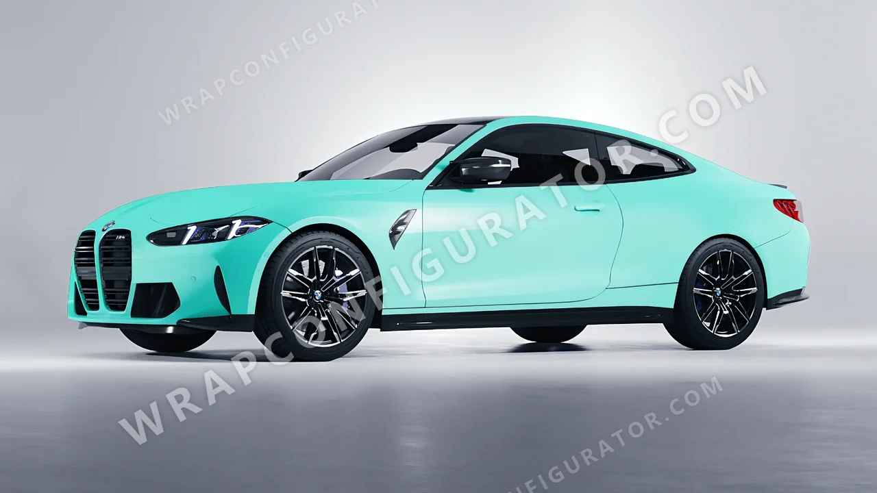 Blue BMW M4 Coupe 2024 wrapped in ORACAL Mint 970RA-055M