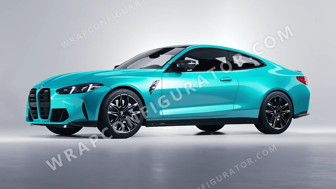 Blue BMW M4 Coupe 2024 wrapped in ORACAL Turbo Turquoise 970RA-172G