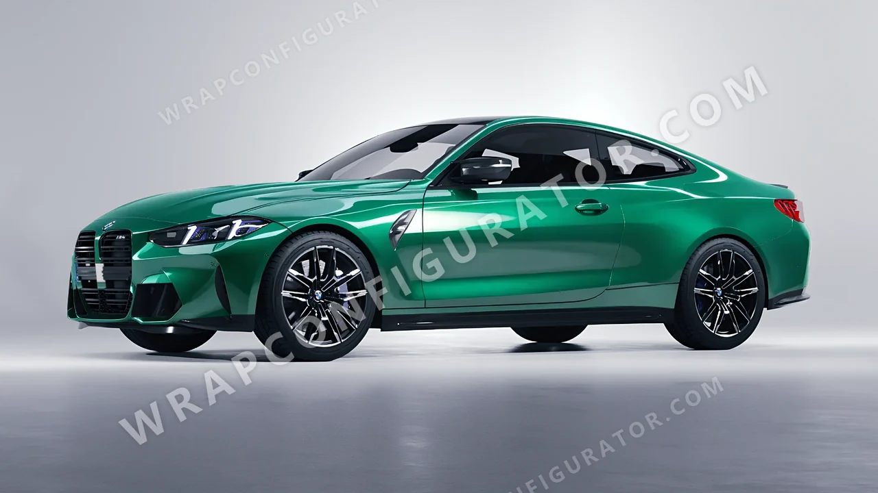 Green BMW M4 Coupe 2024 wrapped in 3M Gloss Green Envy G336