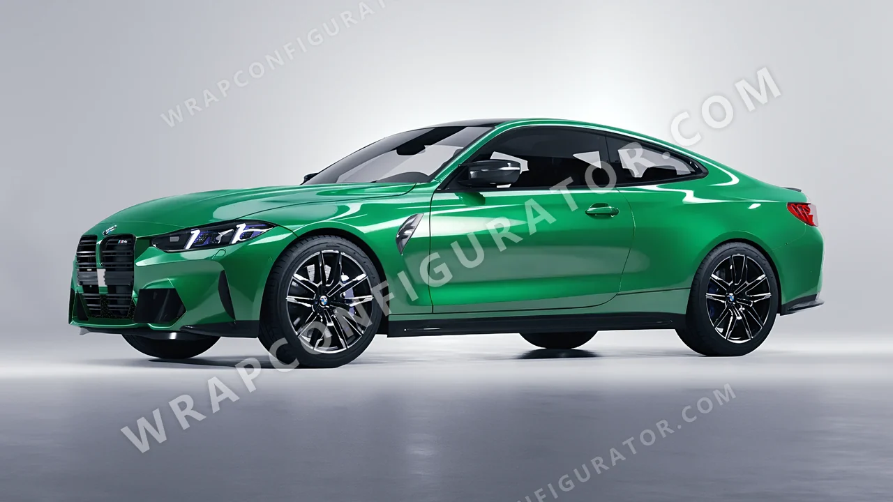 Green BMW M4 Coupe 2024 wrapped in 3M Gloss Kelly Green G46