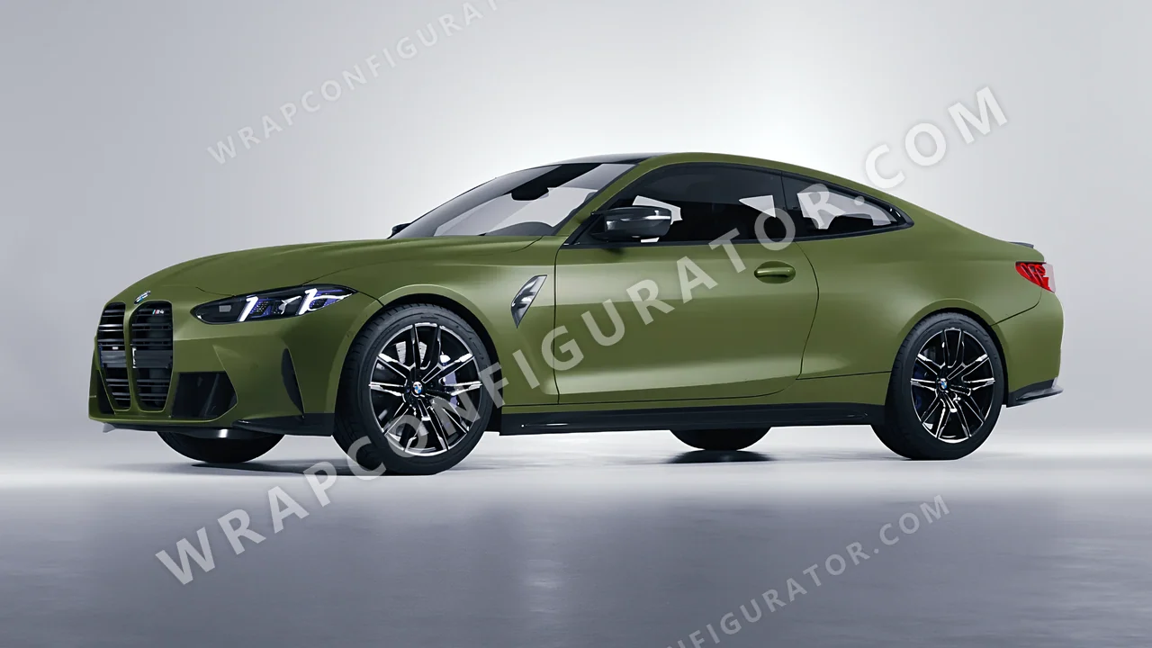 Green BMW M4 Coupe 2024 wrapped in 3M Matte Military Green M26