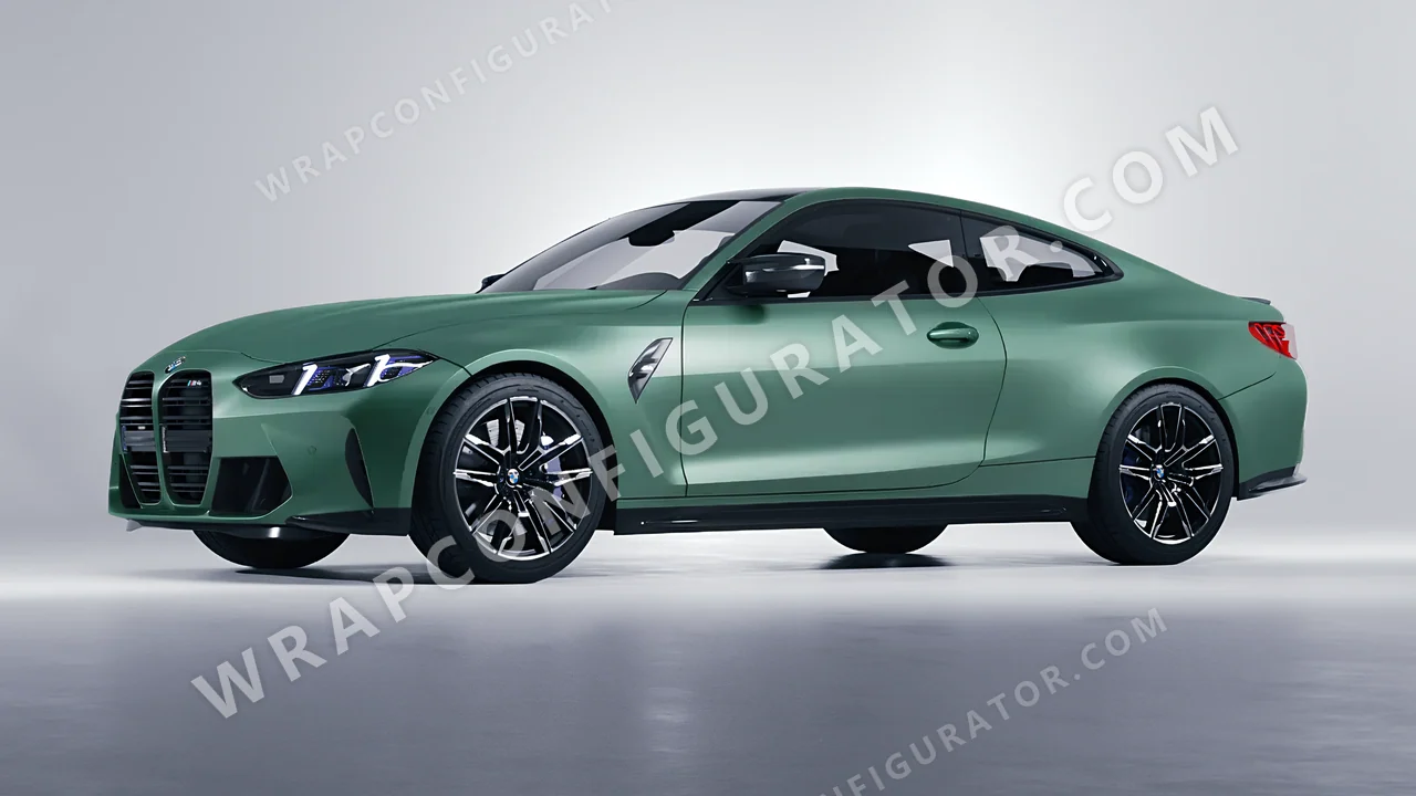 Green BMW M4 Coupe 2024 wrapped in 3M Matte Pine Green Metallic M206