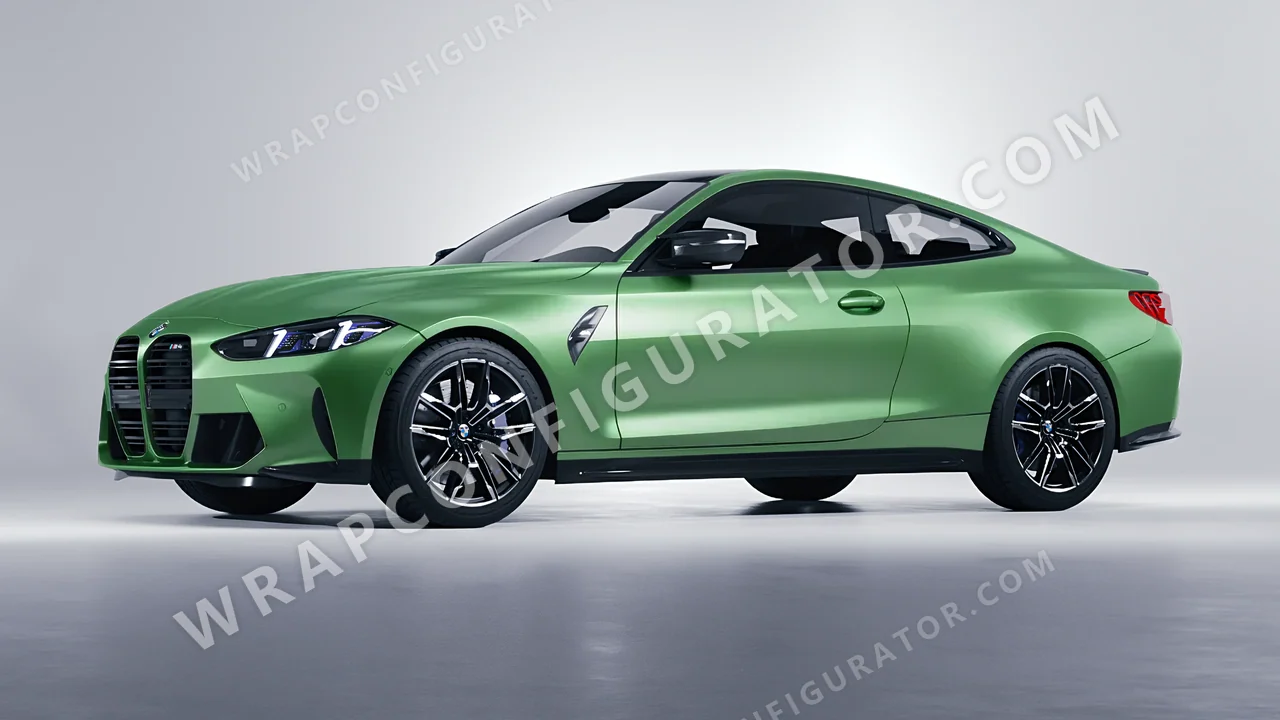 Green BMW M4 Coupe 2024 wrapped in 3M Satin Apple Green S196