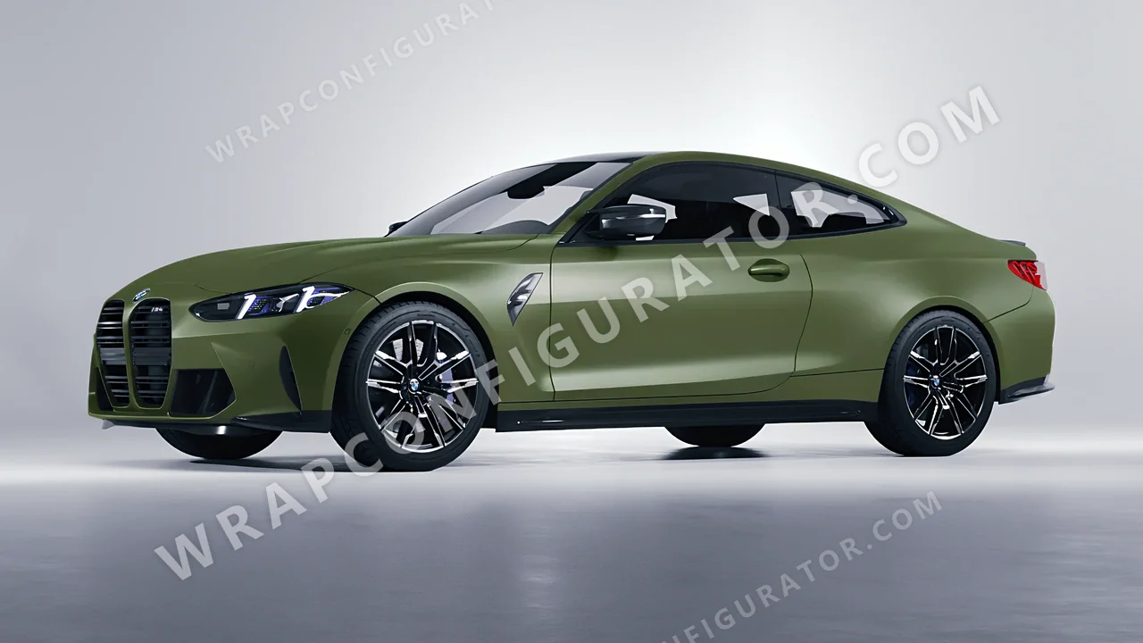 Green BMW M4 Coupe 2024 wrapped in Avery Dennison Olive Green SW900-732-O