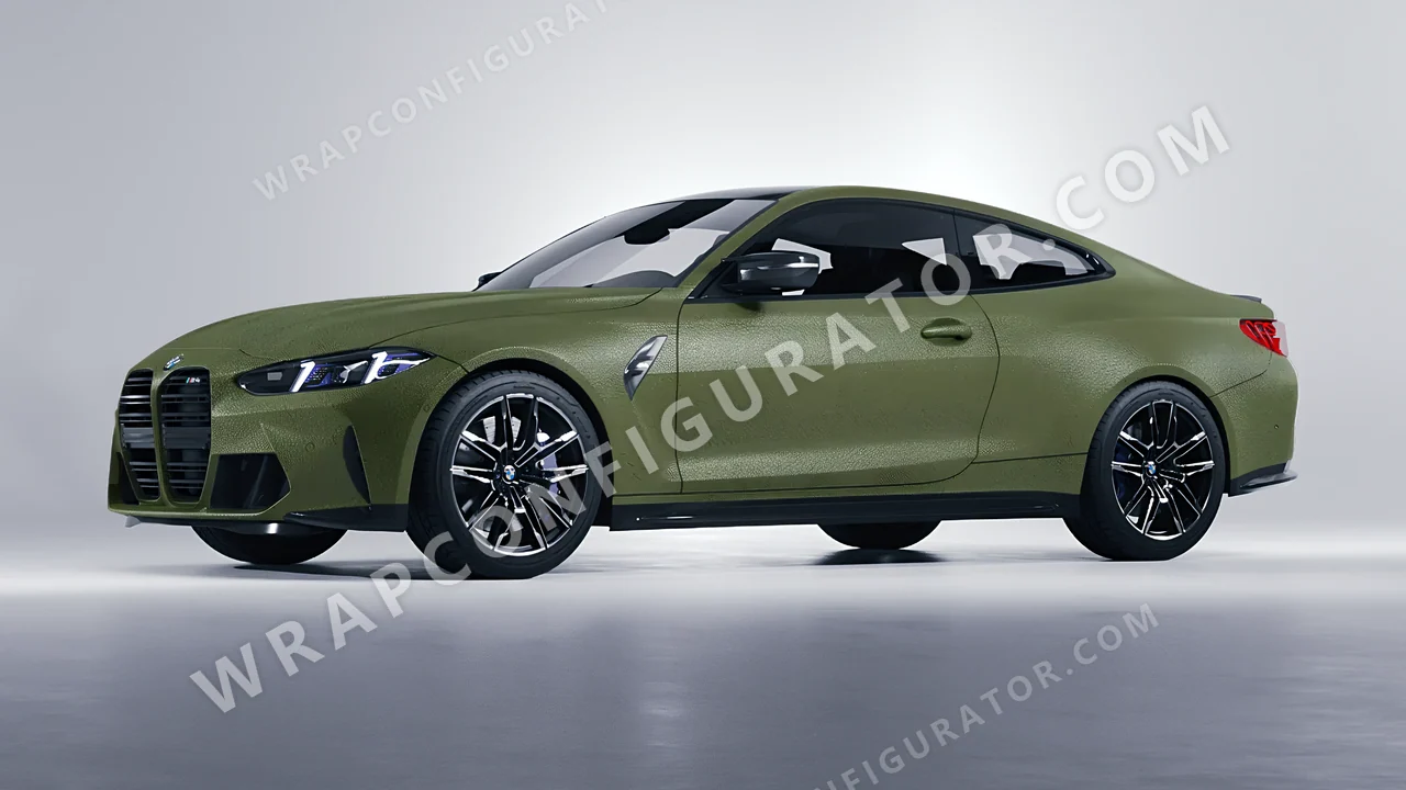 Green BMW M4 Coupe 2024 wrapped in Avery Dennison Rugged Combat Green SW900-718-X