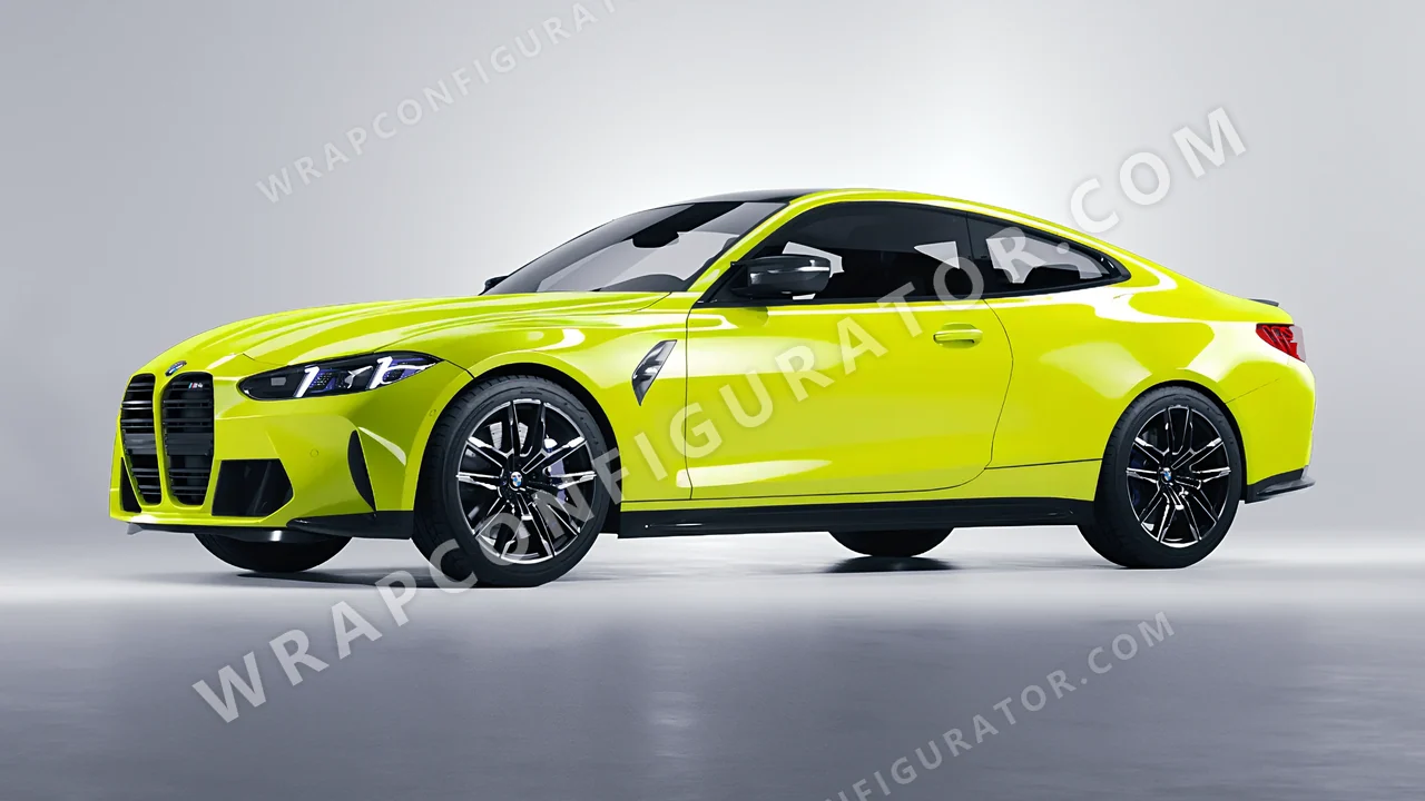 Green BMW M4 Coupe 2024 wrapped in Colourshield PPF by HyperPro Lemon Green HGF77-P