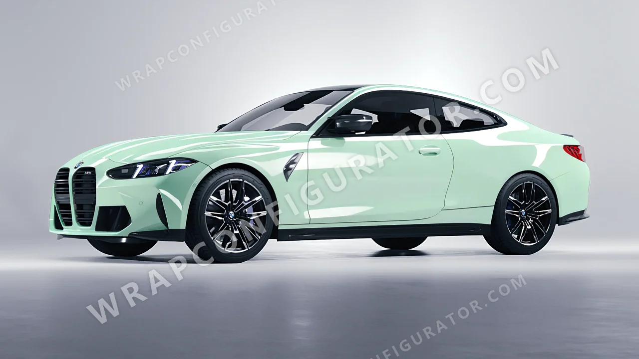 Green BMW M4 Coupe 2024 wrapped in Colourshield PPF by HyperPro Light Mint Green HGF41-P