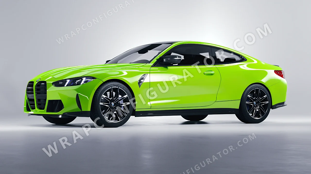 Green BMW M4 Coupe 2024 wrapped in Colourshield PPF by HyperPro Neon Green HGF76-P