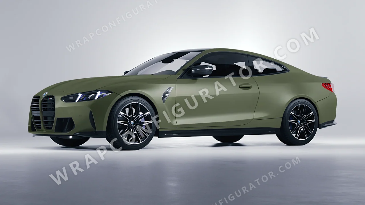 Green BMW M4 Coupe 2024 wrapped in Inozetek Dynamic PPF Army Green DPPF810