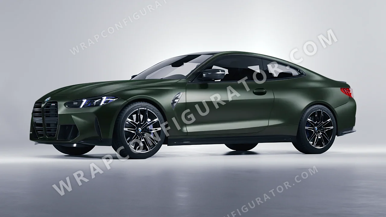 Green BMW M4 Coupe 2024 wrapped in Inozetek Dynamic PPF Midnight Moss DPPF804