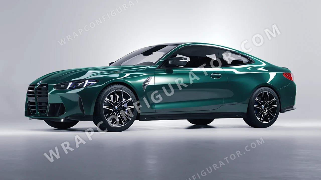 Green BMW M4 Coupe 2024 wrapped in Inozetek Dynamic PPF Shadow Green DPPF706