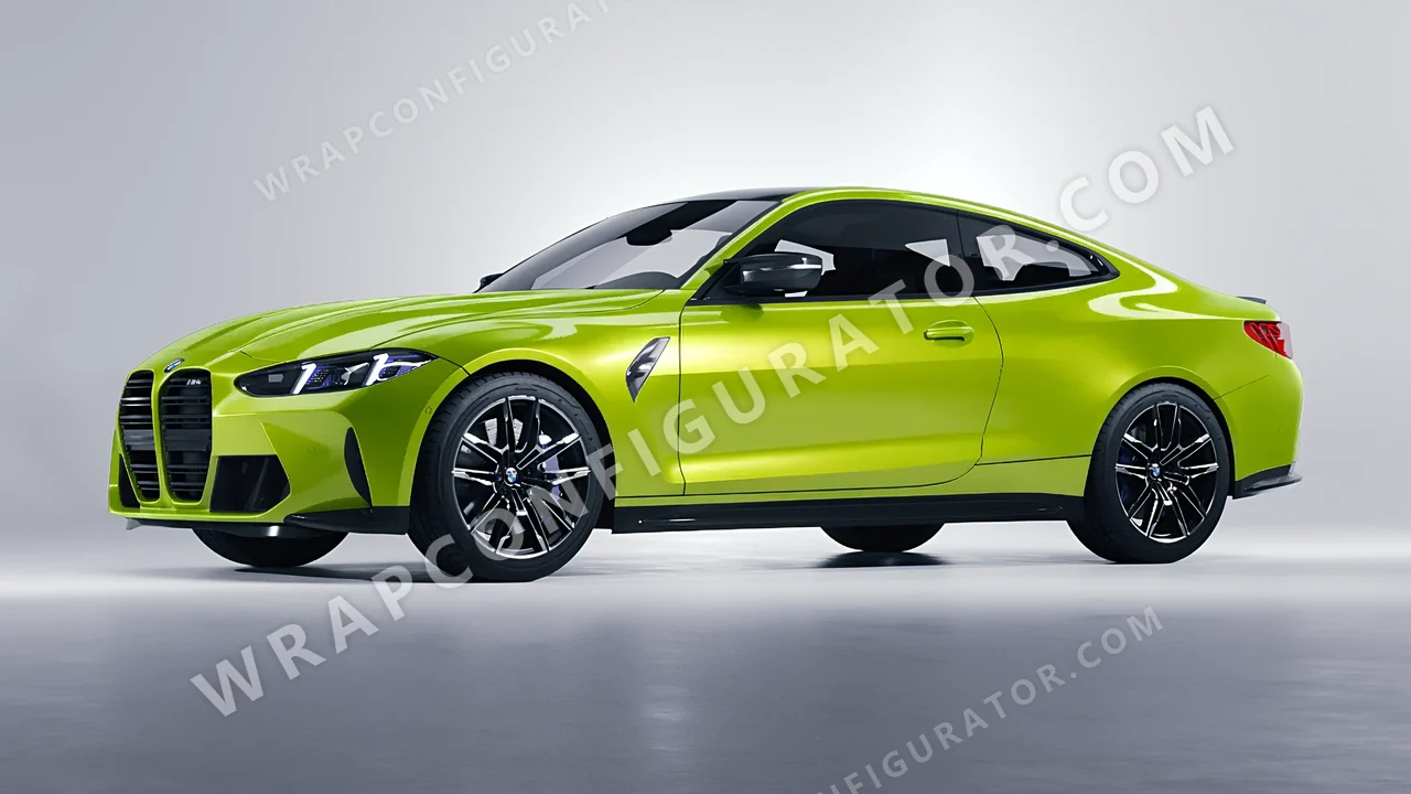 Green BMW M4 Coupe 2024 wrapped in KPMF Dynamic Lime K75454
