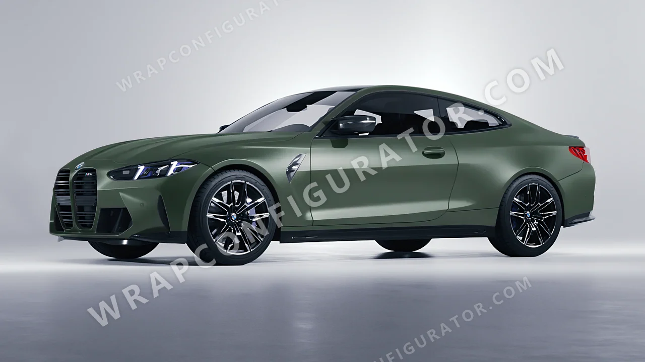 Green BMW M4 Coupe 2024 wrapped in KPMF Matt Platinum Dark Sage K75560