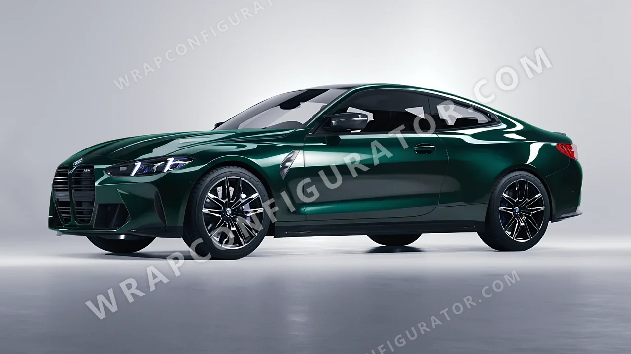 Green BMW M4 Coupe 2024 wrapped in ORACAL Fir Tree Green 970RA-622G