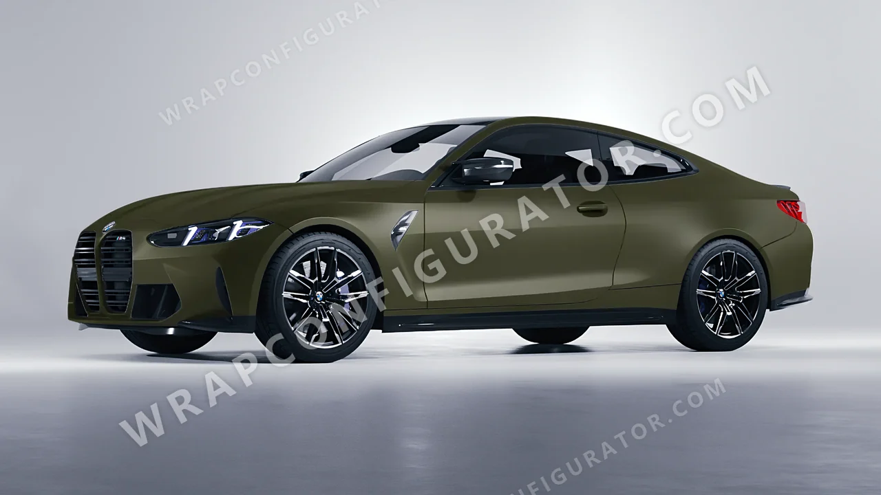 Green BMW M4 Coupe 2024 wrapped in ORACAL Nato Olive 970RA-285M