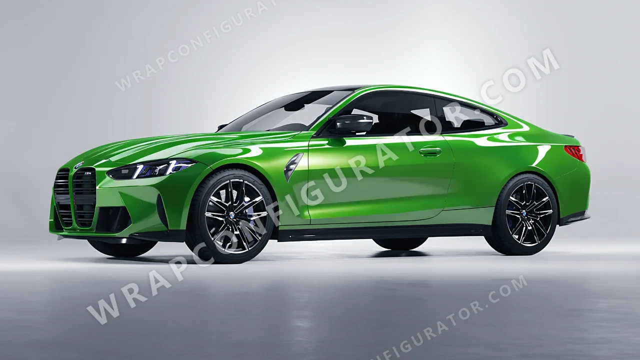 Green BMW M4 Coupe 2024 wrapped in ORACAL Tree Green 970RA-486G