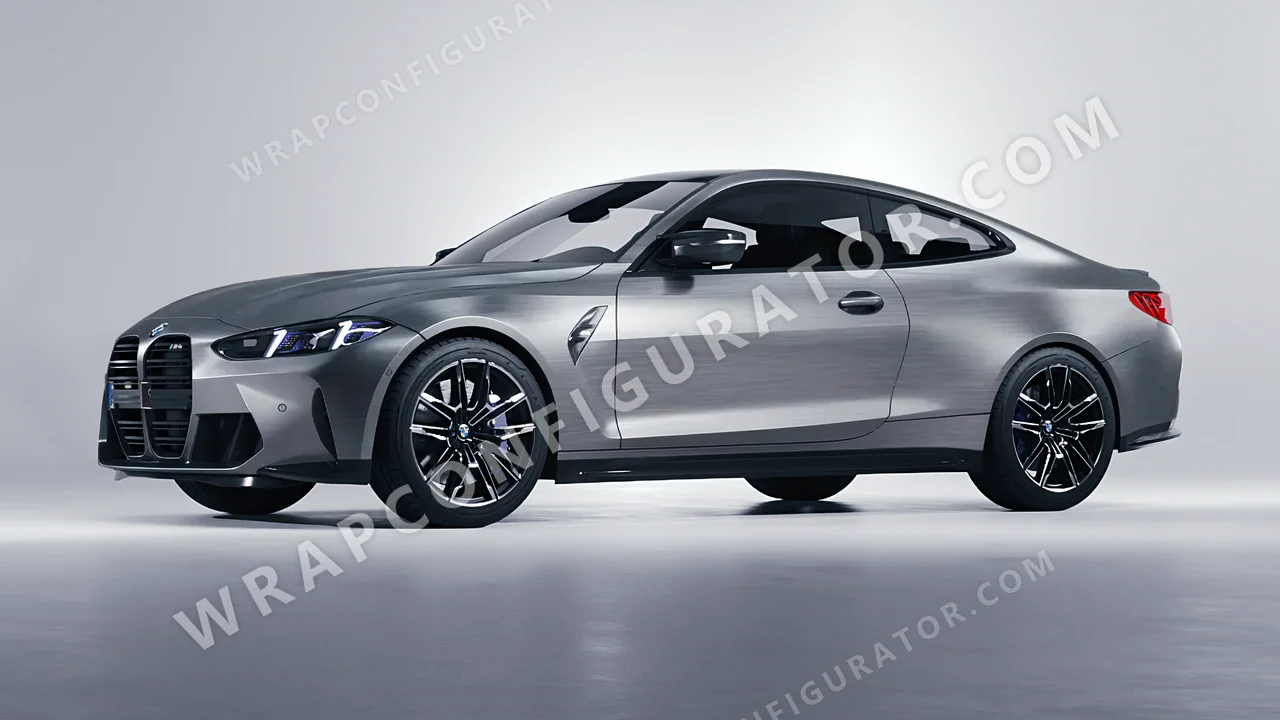 Grey BMW M4 Coupe 2024 wrapped in 3M Brushed Steel BR201
