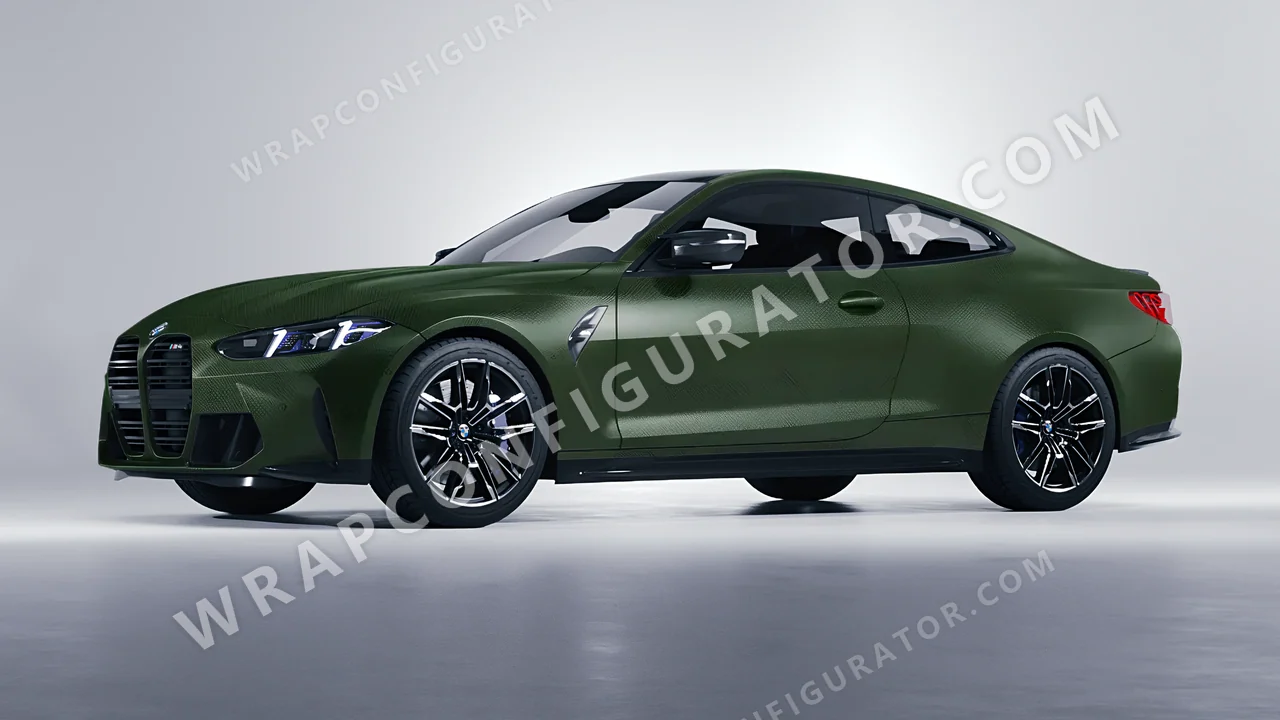Grey BMW M4 Coupe 2024 wrapped in 3M Shadow Military Green SB26