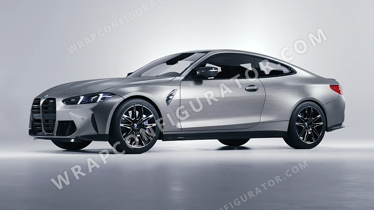 Grey BMW M4 Coupe 2024 wrapped in Avery Dennison Brushed Titanium SW900-802-X